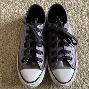 Metallic Gray Leather Converse